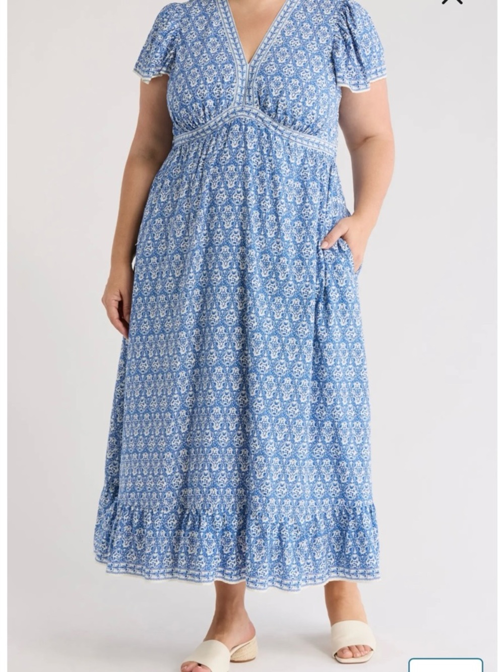 Max Studio Blue Floral V-Neck Maxi Dress